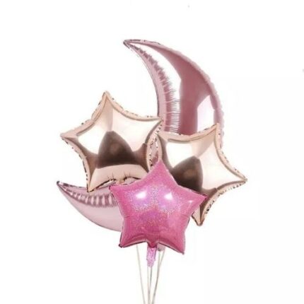 Bouquet Balões Estrelas e Lua Rosa