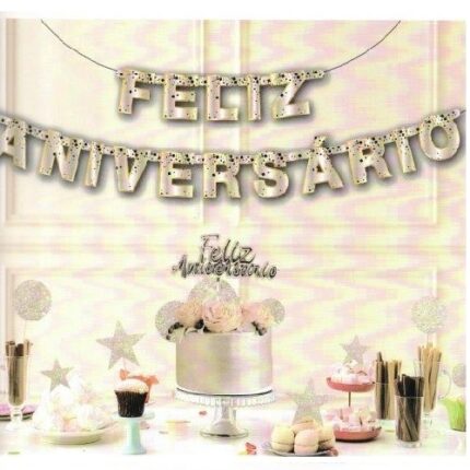 Grinalda Feliz Aniversário Prateada