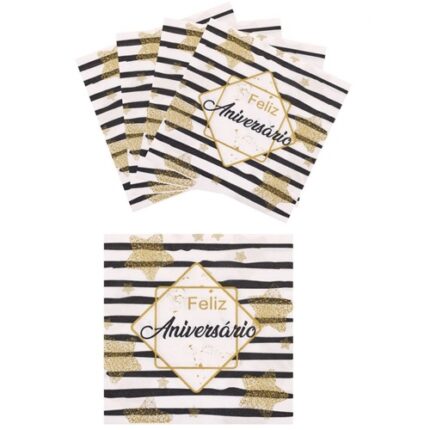 Guardanapos Gliter Dourado Feliz Aniversário
